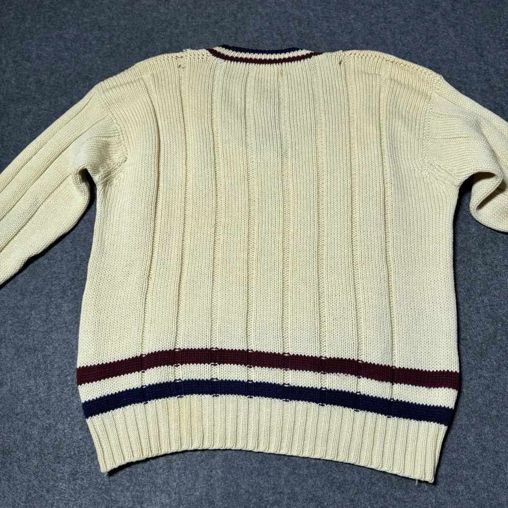VTG 70s 80s Buckley Sweater LTD. Cable Knit V Neck Wool Knit‎ Mens L Distressed